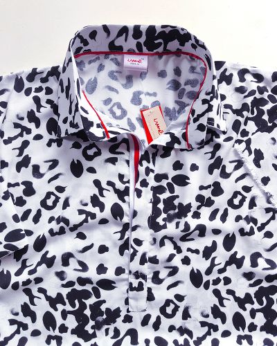 Black White Snow Leopard with Dash of Red