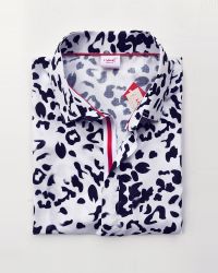 Black White Snow Leopard with Dash of Red